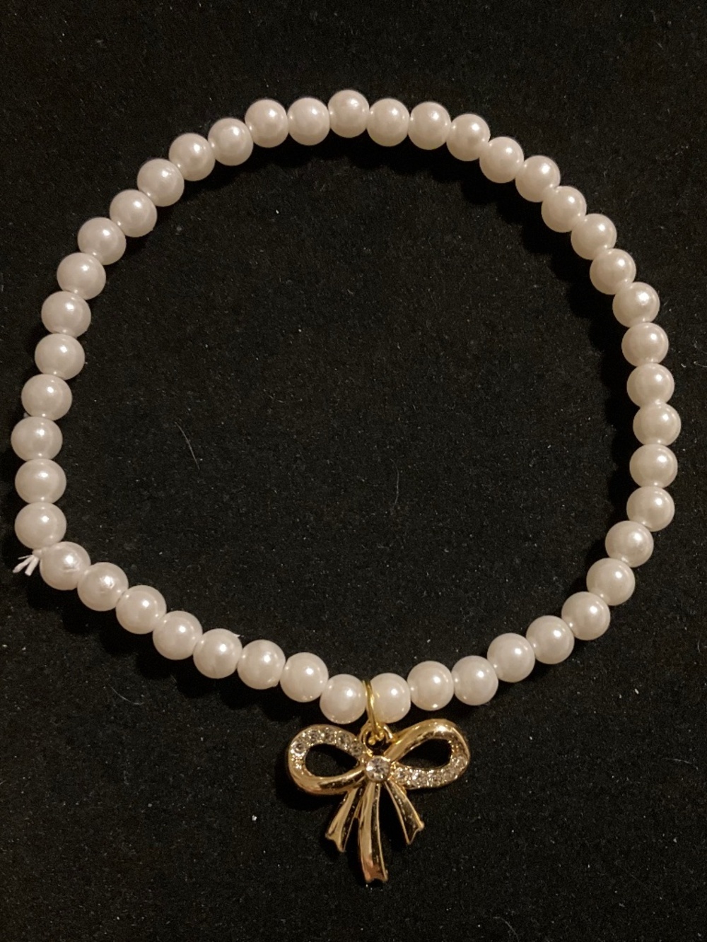 Parky’s Place Pearl Cat Necklace Collar Gold Rhinestone Bow Stretch Pet Accessor